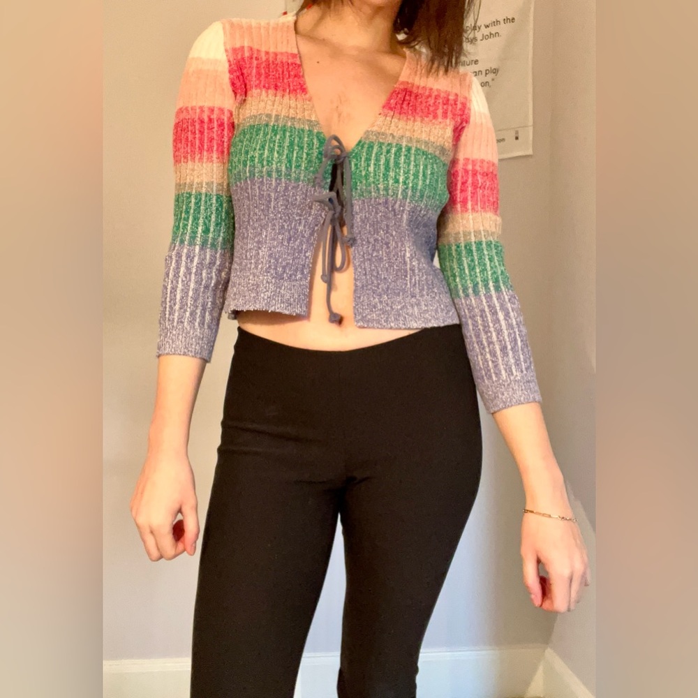 Free people rainbow cropped tie up cardigan. Great condition, size M